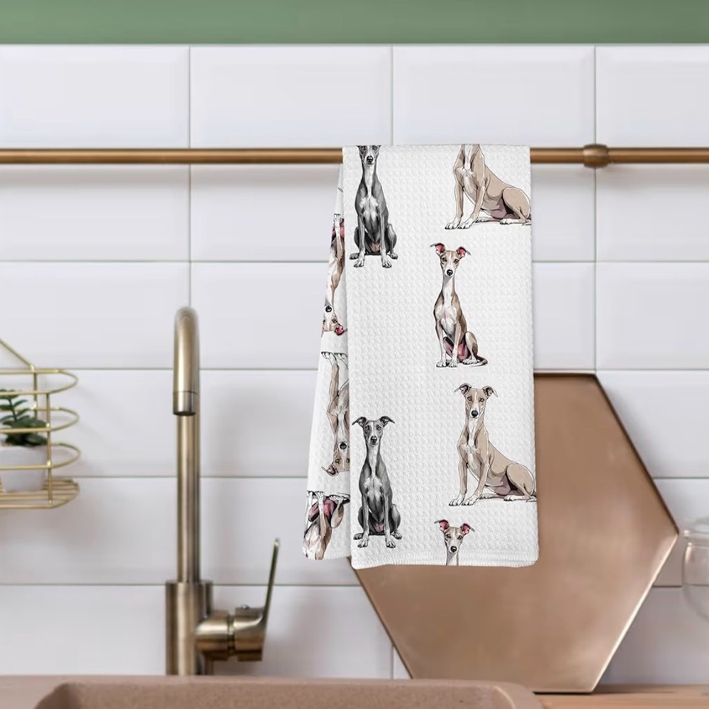 NWT/SET of TWO/DOG LOVERS/Greyhound Kitchen/Tea Towels/W-16 X L-24 Inches - Picture 7 of 9